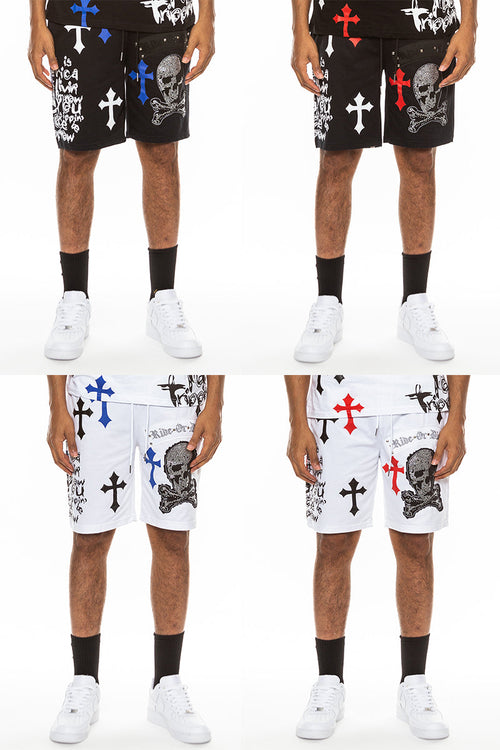 Bejewelled Chrome Skull Shorts EMS4107